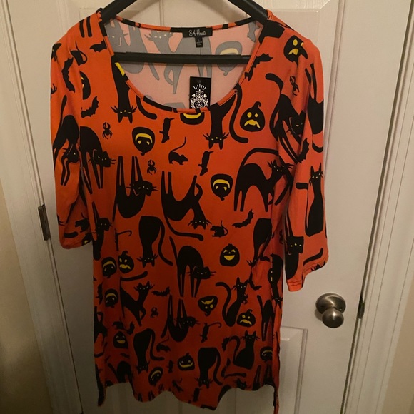 NWT Halloween 8 of Hearts  Black Dress with black cats Jack O Lanterns mice LG - Picture 1 of 5